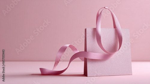 Gift Bag Pink Ribbon Decorative Presentation Celebration Shopping Holiday Packaging Style Design Luxury Women Accessory Mockup Display Paper Sweet Pastel Chic Feminine Versatile Classy Event