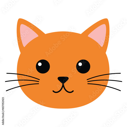 Cute orange cat head cartoon, a sweet and funny domestic animal with whiskers, ears and big eyes for kids design
