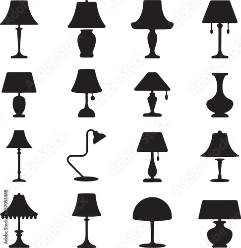 Assorted Table Lamp Silhouettes — Desk, Bedside and Accent Lighting Vector Set