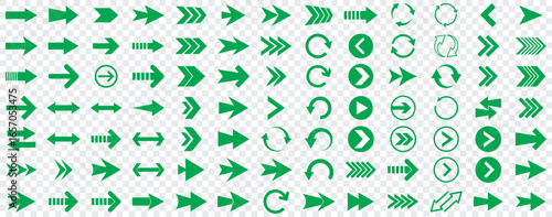 Arrow icon set, arrow cursor collection, Green arrows icons vector set. Collection of Green vector arrows. Mega set of vector arrows. Green long arrow icon. Green long arrow icon vector collection.