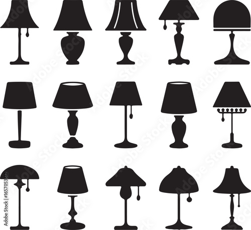 Table Lamp Silhouette Set — Vintage and Modern Lampshades Vector Icons