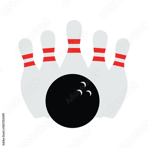 Bowling ball and pins, perfect for bowling enthusiasts and alley promotions, showcasing the excitement of the game