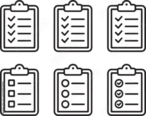 Clipboard Checklist Icons Pack — To‑Do and Task List Line Vector Set
