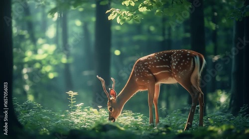Wallpaper Mural Deer Grazing in Forest with Natural Greenery and Sunlight
 Torontodigital.ca
