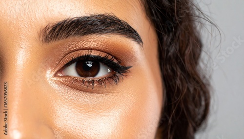 An intimate macro close-up of an Indian woman's expressive eye, beautifully defined with traditional black kajal (kohl), showcasing cultural beauty and intricate detail.