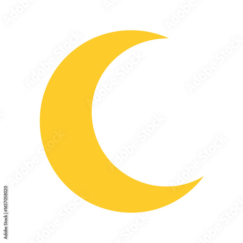 Yellow crescent moon, a simple and minimalist graphic element for night sky or lunar phase themed designs