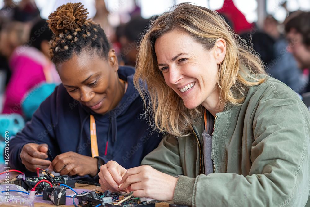 Fototapeta premium Repair caf event fosters collaboration among diverse community members