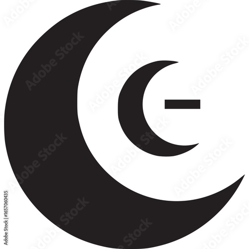 Illustration of crescent moons, isolated on white background, representing lunar phases, night sky, and celestial symbolism in black silhouette