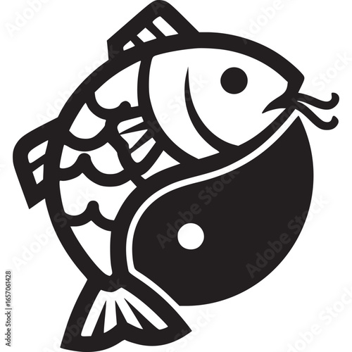 Yin yang fish symbol isolated on white background, representing balance and harmony in taoism, a perfect graphic element for oriental designs
