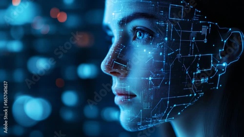 Wallpaper Mural Woman’s Face with Digital Interface and Data Visualization Effect
 Torontodigital.ca