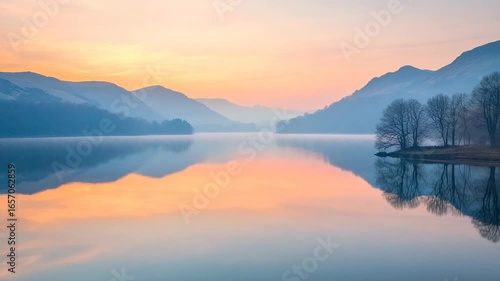 Wallpaper Mural Mountain and Lake Landscape at Sunrise with Soft Lighting
 Torontodigital.ca
