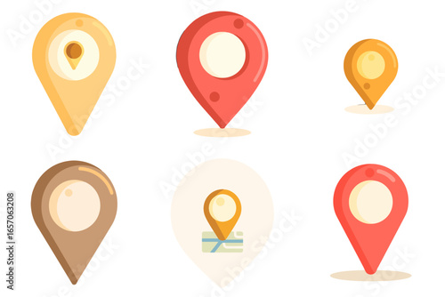 Discover your next destination with these vibrant, modern map pin icons perfect for travel apps, location services, and navigational websites.