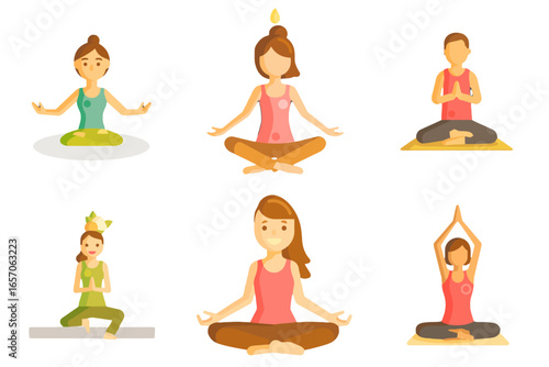Serene individuals find inner peace practicing diverse yoga poses, promoting wellness and mindful living for a balanced lifestyle.