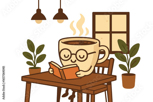 An illustration of a cozy room where one can take a coffee break to study and learn