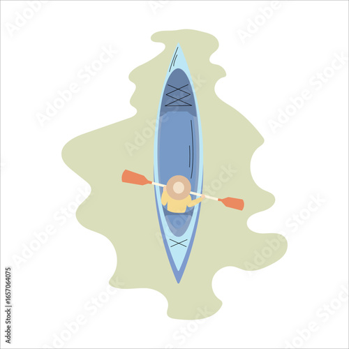 Kayak on a lake. Extreme water activity. Flat vector illustration isolated on white background. Kayak boat vector cartoon illustration isolated on a white background. Kayak boats.