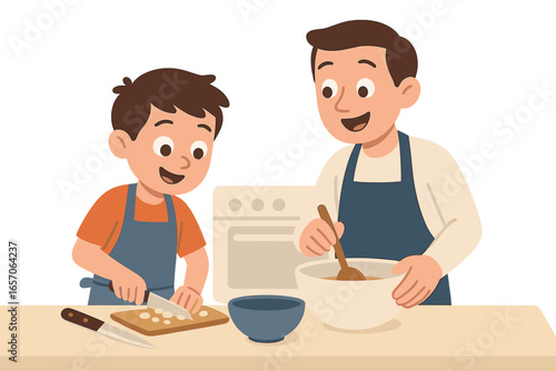 Relatives participate in diverse domestic tasks collectively within their residence on a daytime basis amidst a lively atmosphere