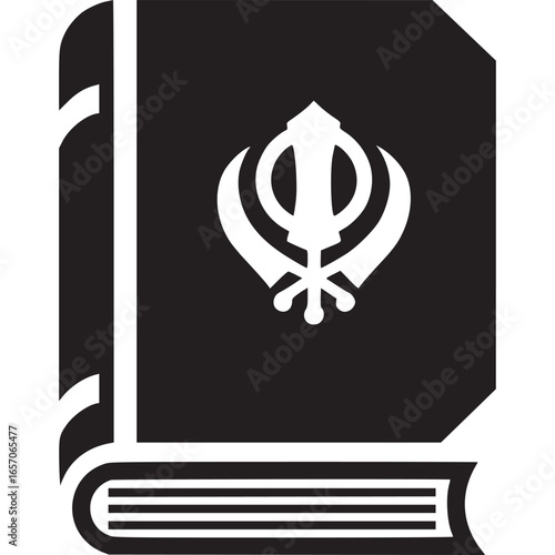 Sikh holy book with khanda symbol isolated on white background