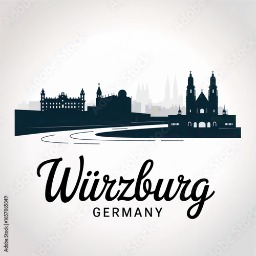 Würzburg Skyline Silhouette — Baroque City on the Main in Germany Vector Illustration