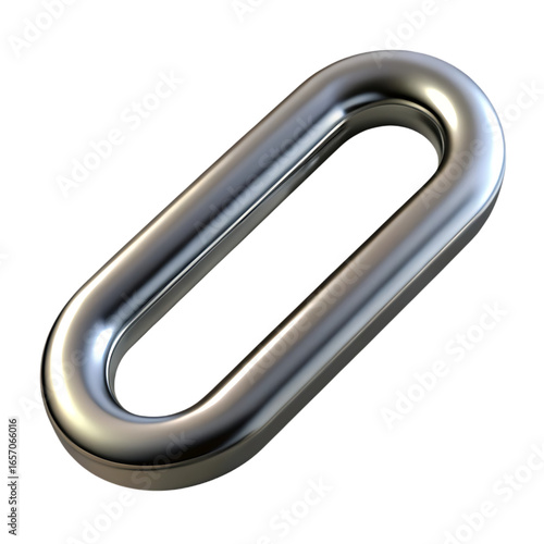 A single polished metallic oval link isolated on a white background.