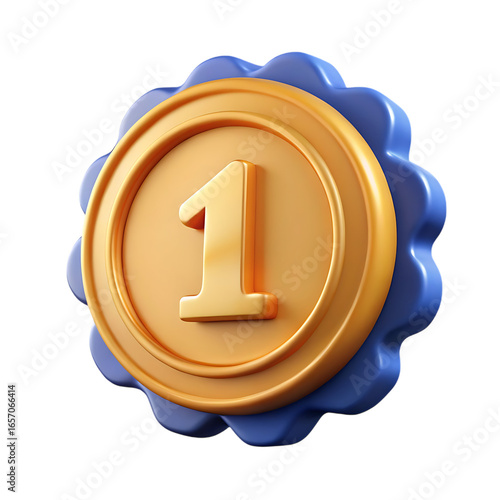 Golden Medal with Blue Ribbon and Number One Symbol.