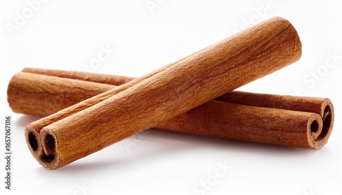 two cinnamon sticks isolated on white background