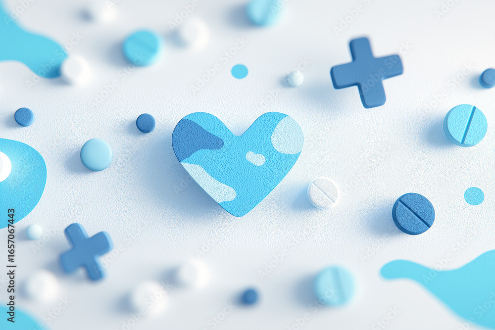 Obraz premium Colorful Heart Shaped Pills and Medicine Concept for Healthcare and Love 