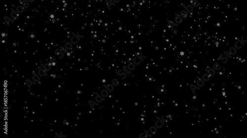 Winter snow background or overlay - falling snowflakes animation, seamless loop. Alpha channel.
