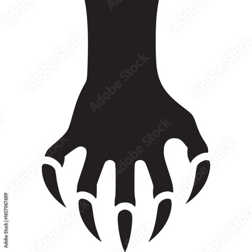 A claw paw isolated on white background, symbolizing wild animals, danger, and sharp predatory instincts in a simple design