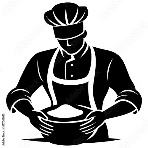Baker kneading dough black silhouette vector