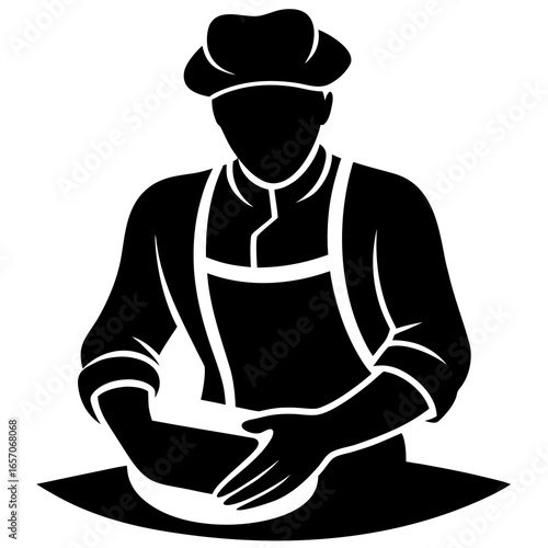 Baker kneading dough in chef hat and apron vector