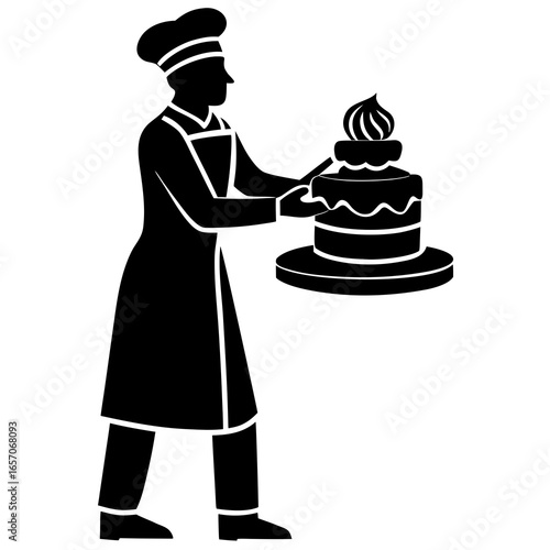 Black baker decorating layered cake chef pastry