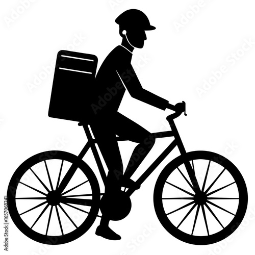Black silhouette delivery cyclist riding bicycle vector