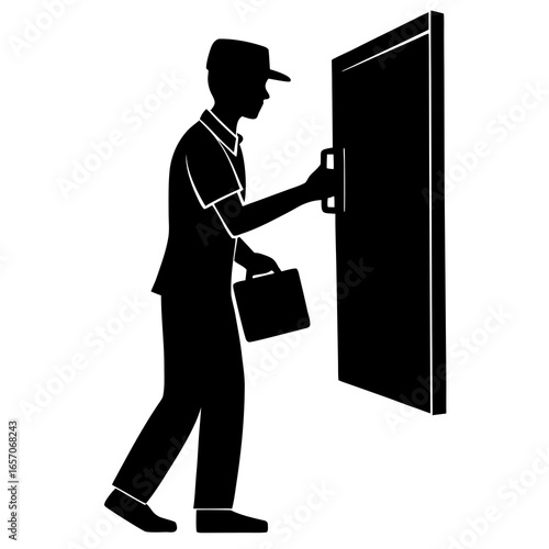 Black silhouette delivery person at door uniform