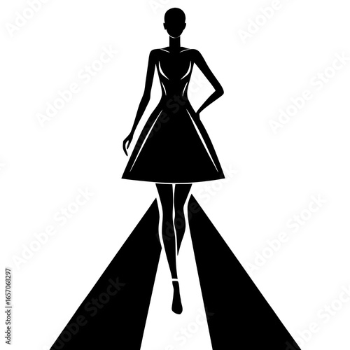 Black silhouette elegant woman walking runway fashion model
