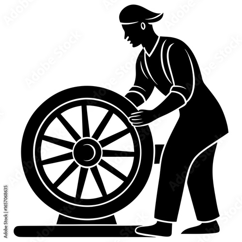 Black silhouette of a person shaping clay on a wheel