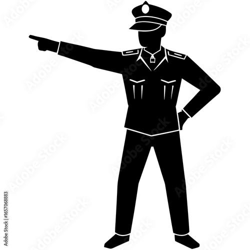 Black silhouette police officer directing traffic control