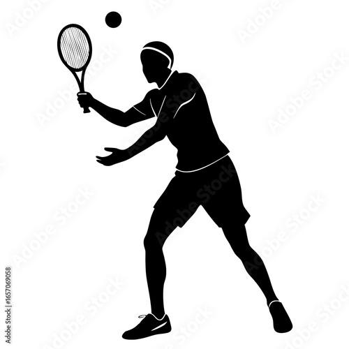 Black silhouette tennis player backhand racket ball