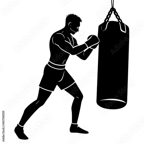 Boxer punching heavy bag boxing sports