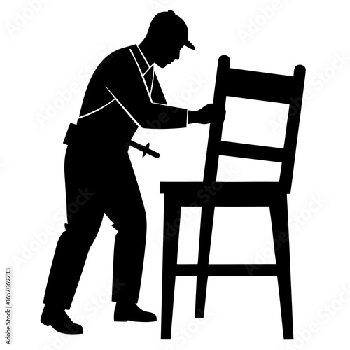Carpenter assembling wooden chair building furniture