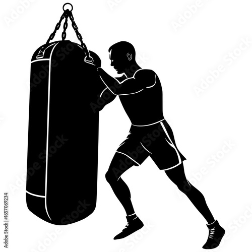 Boxer punching heavy bag silhouette training boxing