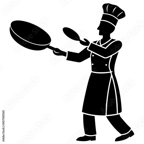 Chef flipping food in pan cooking
