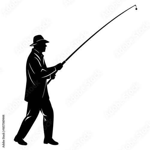 Fisherman casting rod silhouette fishing rod