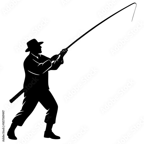 Fisherman casting rod silhouette fishing