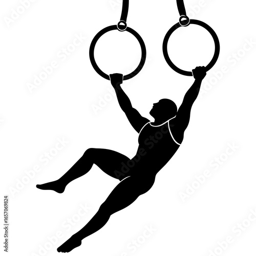 Silhouette of male gymnast on rings gymnastics athlete