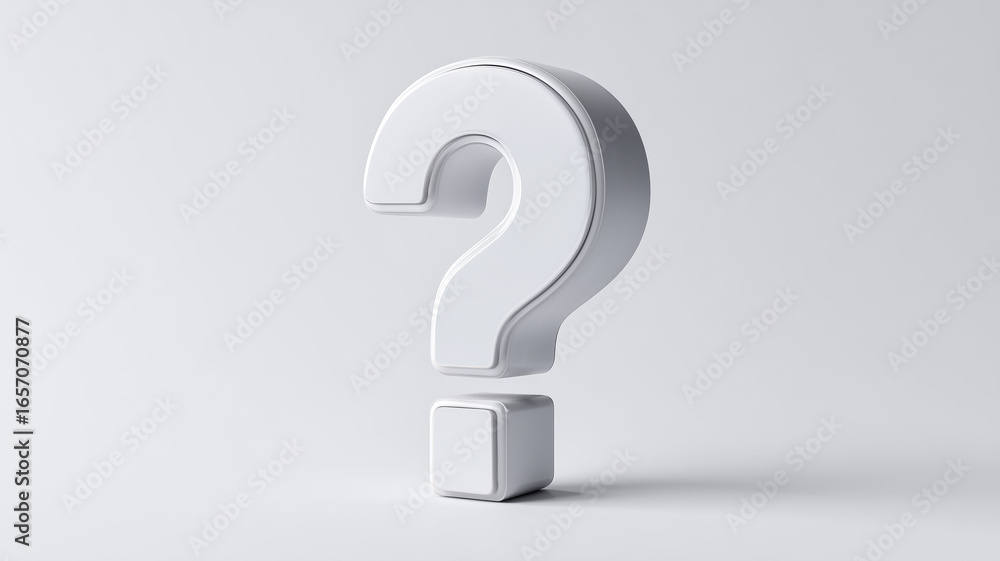 White question mark sculpture on a clean background conveying doubt and curiosity, representing customer support, decision making, and the search for clear information.
White question mark sculpture on a clean background conveying doubt and curiosity, representing customer support, decision making, and the search for clear information.