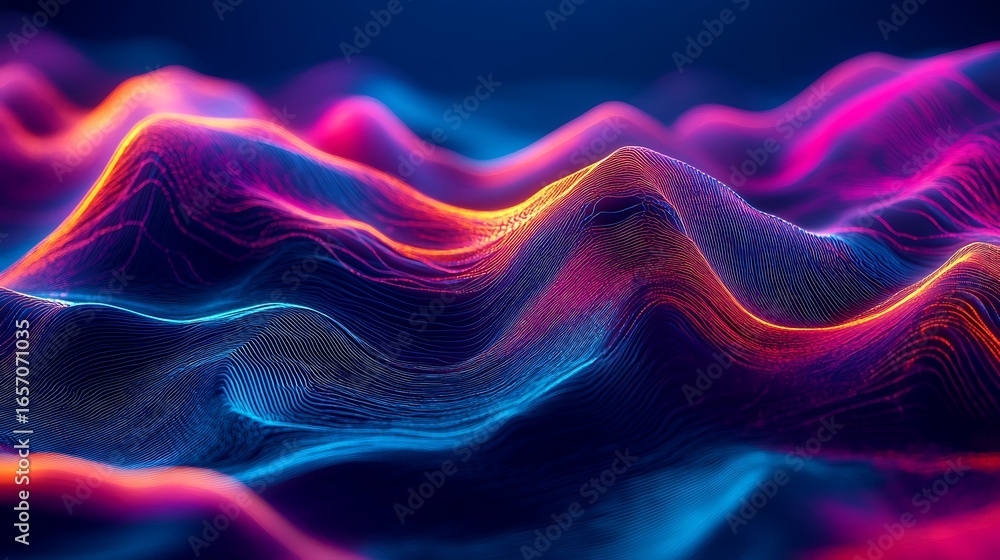Fototapeta premium Abstract Digital Art With Flowing Waves Of Neon Light image photo