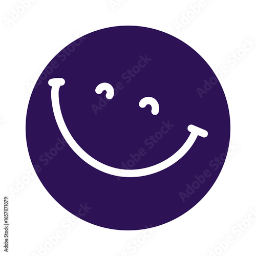 Purple circle with a hand drawn smiley face isolated on transparent background