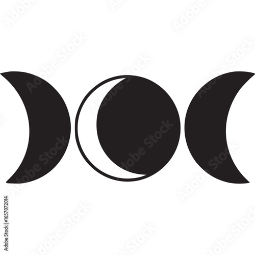 Triple moon goddess symbol isolated on white background representing the phases of the moon in wiccan and pagan traditions, a spiritual and feminine symbol