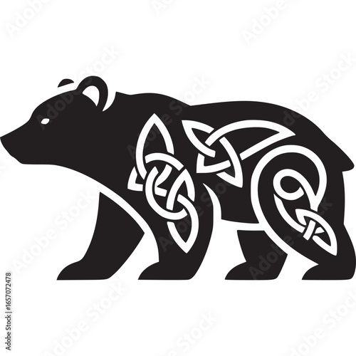 Celtic bear knot symbol isolated on white background, a tribal tattoo design representing strength, courage, and heritage in ancient irish and scottish culture