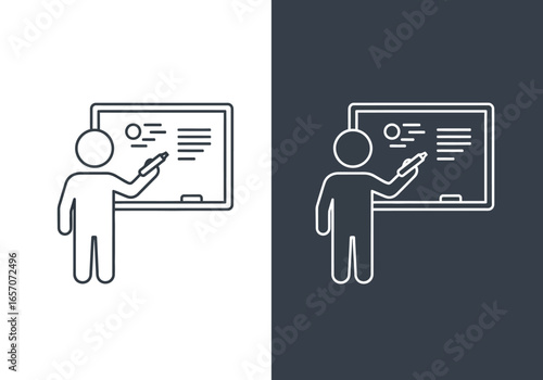 Illustration of a teacher explaining a lesson on the blackboard, , perfect for educational and instructional content